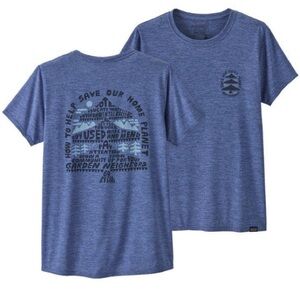 Patagonia XS SAVE OUR HOME PLANET Navy Recycled Short Sleeve Tee Shirt EUC